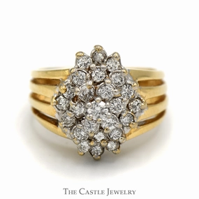 1cttw Marquise Shaped Diamond Cluster Ring with Split Shank Sides in 14k Yellow Gold Affordable Token Giftable Jewelry