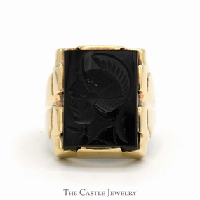 Rectangular Black Intaglio Ring with Geometric Sides in 10k Yellow Gold Low-Cost Article