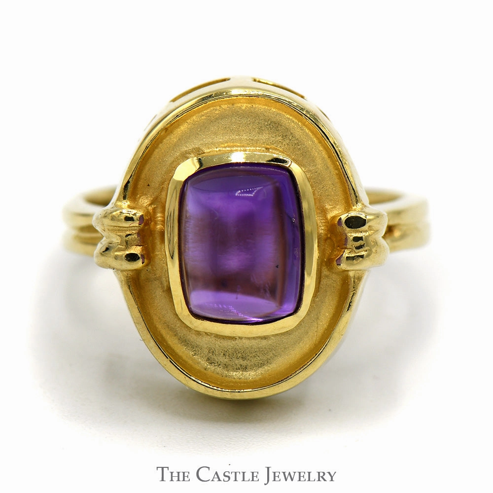 Budget Expression Minimal Proportion Rectangular Cabochon Amethyst Ring in 14k Yellow Gold Oval Setting