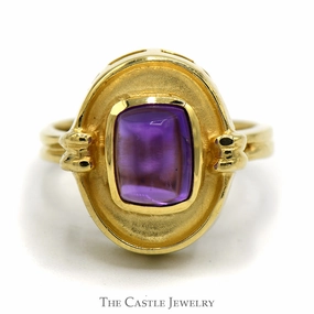 Budget Expression Minimal Proportion Rectangular Cabochon Amethyst Ring in 14k Yellow Gold Oval Setting
