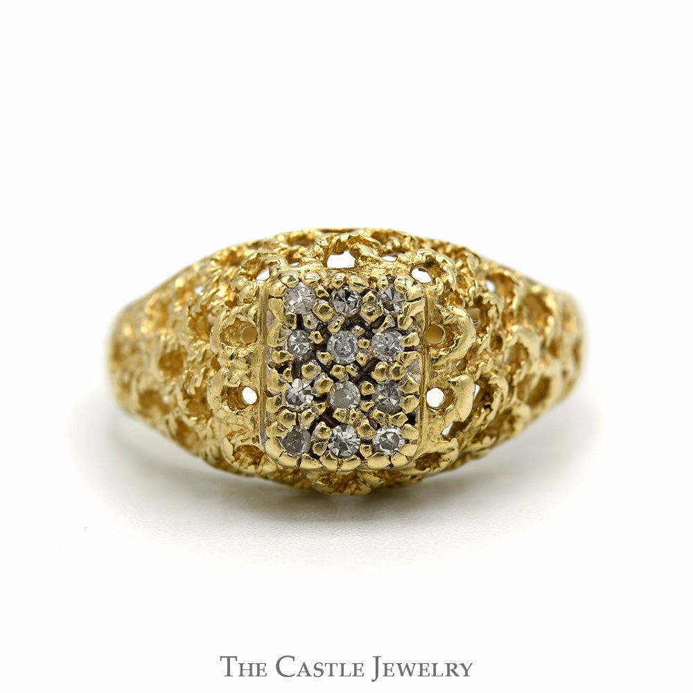Rectangular Diamond Cluster Ring with Open Nugget Sides in 10k Yellow Gold Daily Essential Gift wrapping