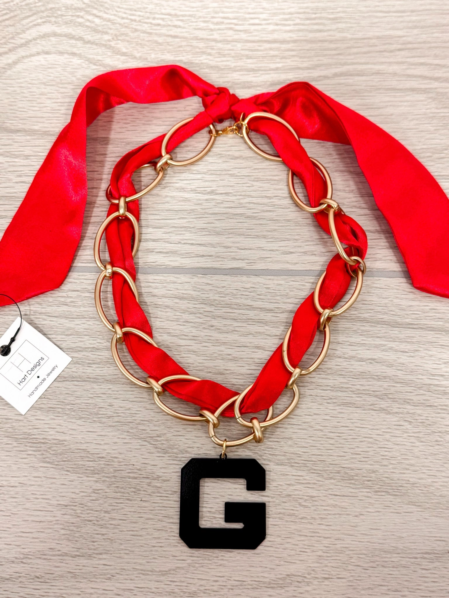Romantic Event Artisan Present Red Georgia "G" Twilly and Chain Necklace