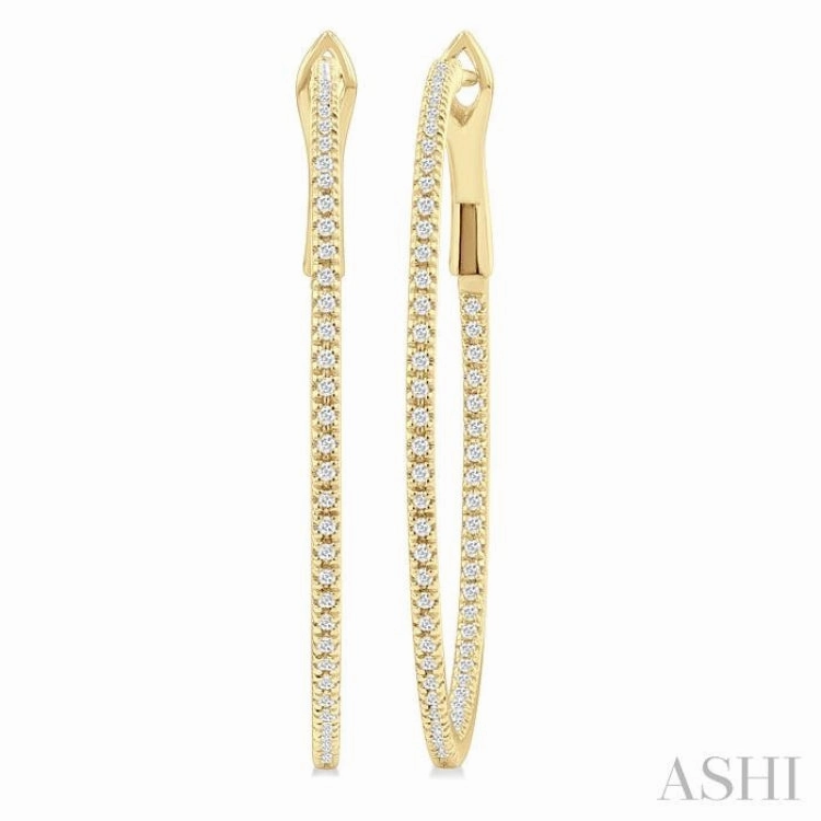 Minimal Form 1/2 ctw Inside & Outside Round Cut Diamond Hoop Earring in 14K Yellow Gold