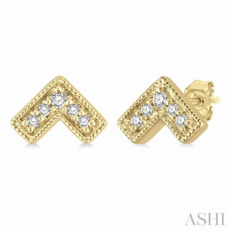 1/20 Ctw Inverted Chevron Round Cut Diamond Petite Fashion Earring in 10K Yellow Gold Luxury Pieces