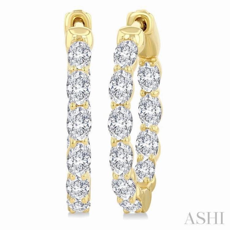 Custom Shine 2 Ctw Inside-Out Oval Cut Diamond Hoop Earrings in 14K Yellow Gold