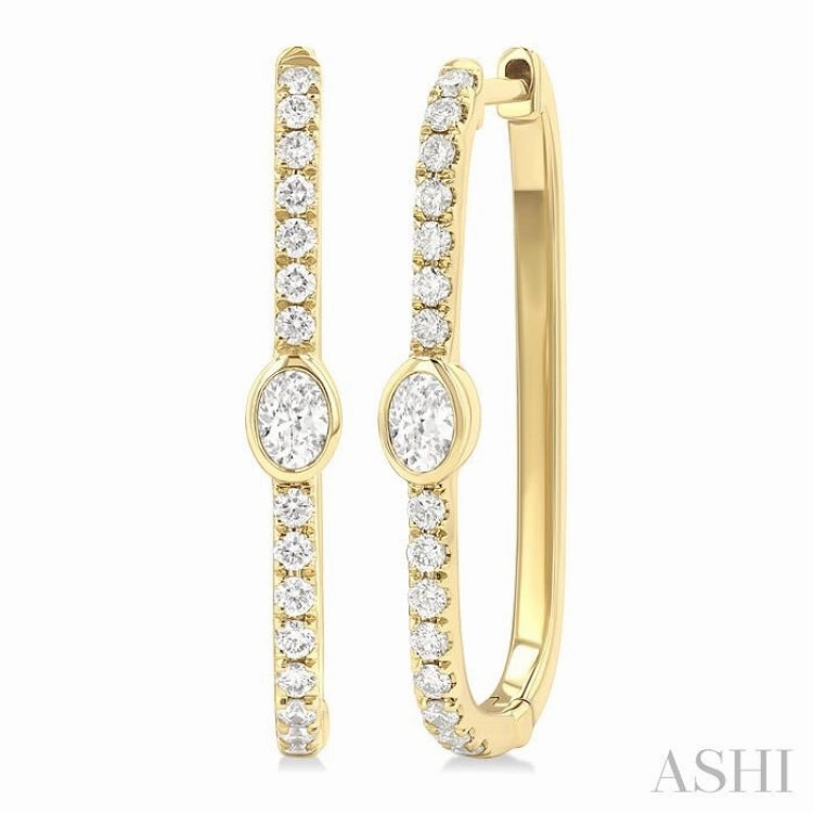 3/8 Ctw Oval and Round Cut Diamond Rectangular Fashion Hoop Earrings in 14K Yellow Gold Everyday Touch Monochrome Mood