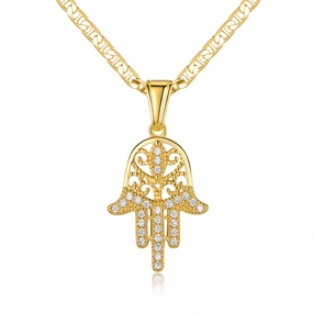 Historical Jewelry 18K Gold Plated Crystal Hamsa Charm Necklace