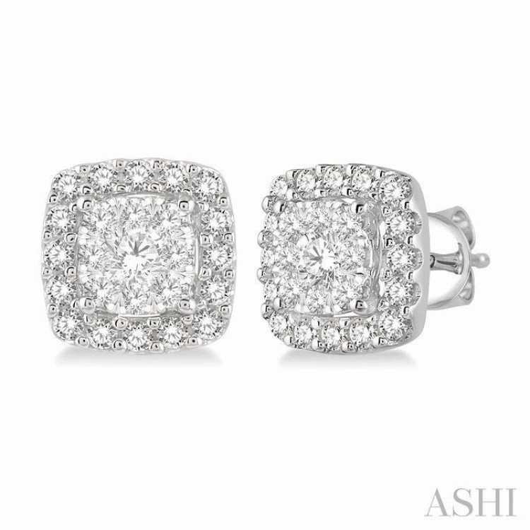 Unique Accessories Refined Sparkle 1/2 Ctw Cushion Shape Lovebright Round Cut Diamond Stud Earrings in 14K White Gold