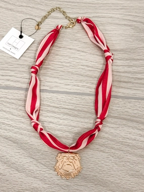 Winter Feature Red Striped Bulldog Pendant Scarf Necklace