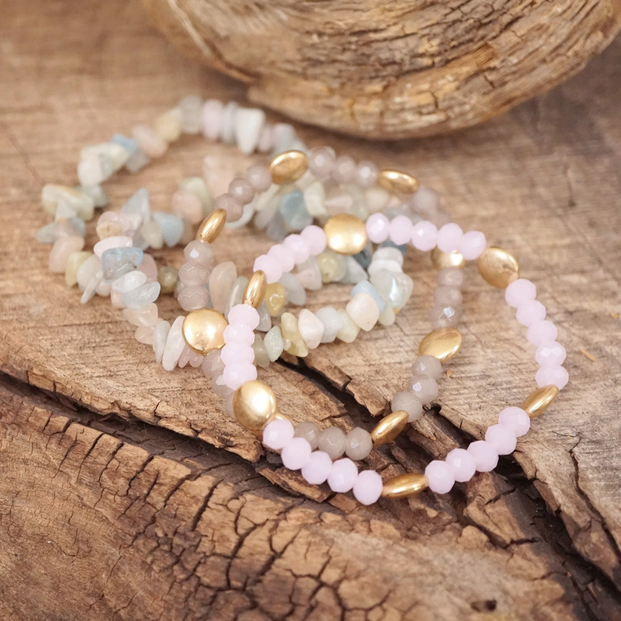 Boho Beads Bracelets set with Semi Precious nuggets stone beads Meaningful Blends Pleasant Accord