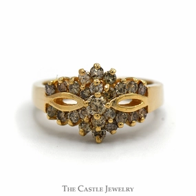 Warm Tone Festive Look 3/4cttw Cocoa Diamond Cluster Ring with Open Design in 14k Yellow Gold