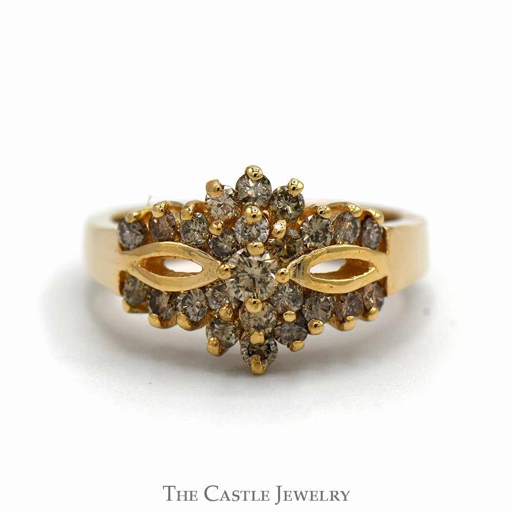Warm Tone Festive Look 3/4cttw Cocoa Diamond Cluster Ring with Open Design in 14k Yellow Gold