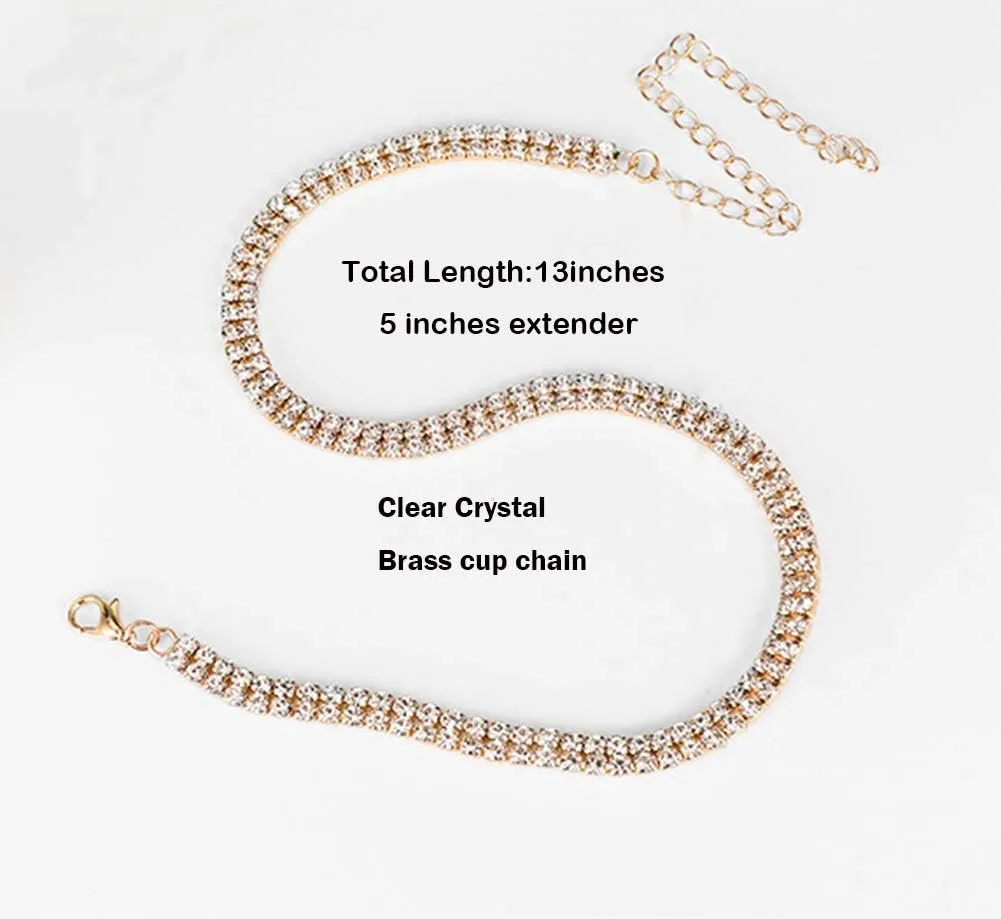 Rhinestone Choker Necklaces Gold Diamond Crystal Choker Sparly Necklaces for Women Girls