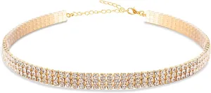 Rhinestone Choker Necklaces Gold Diamond Crystal Choker Sparly Necklaces for Women Girls
