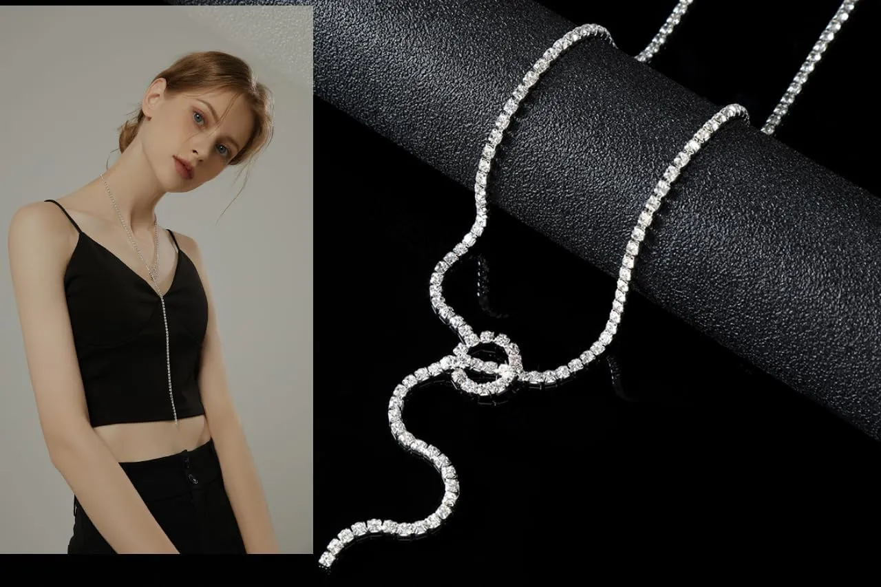 Rhinestone Choker Necklaces Silver Sparkly Diamond Choker Crystal Necklace for Women