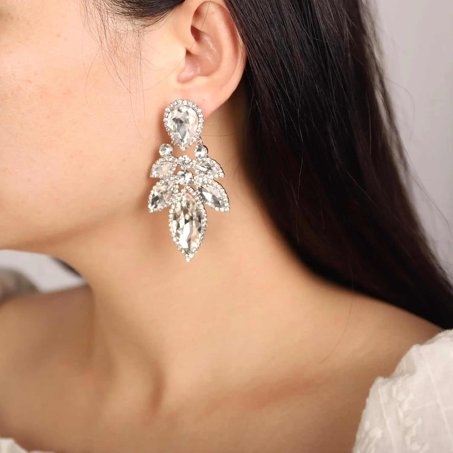 Rhinestone Glass Drill Dangle Tassel Wedding Prom Statement Drop Chandelier Earrings for Women