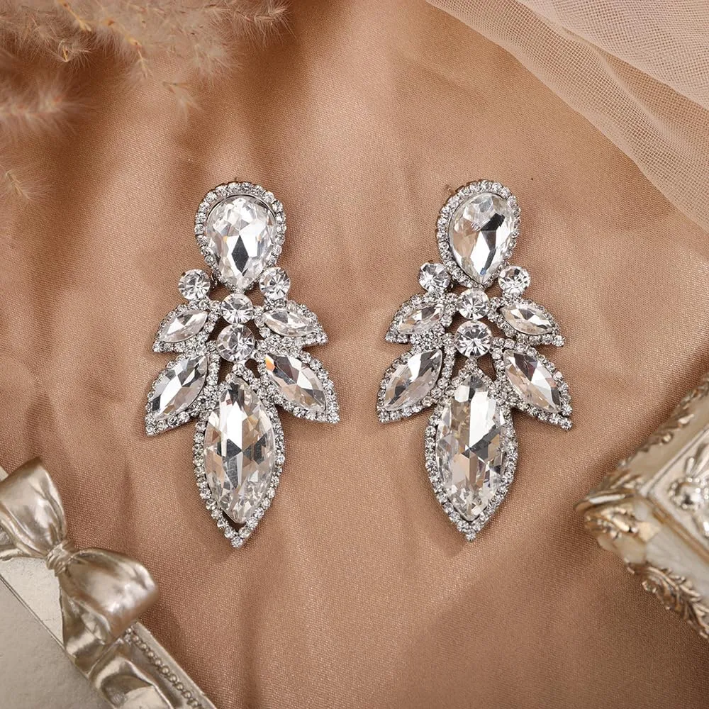 Rhinestone Glass Drill Dangle Tassel Wedding Prom Statement Drop Chandelier Earrings for Women