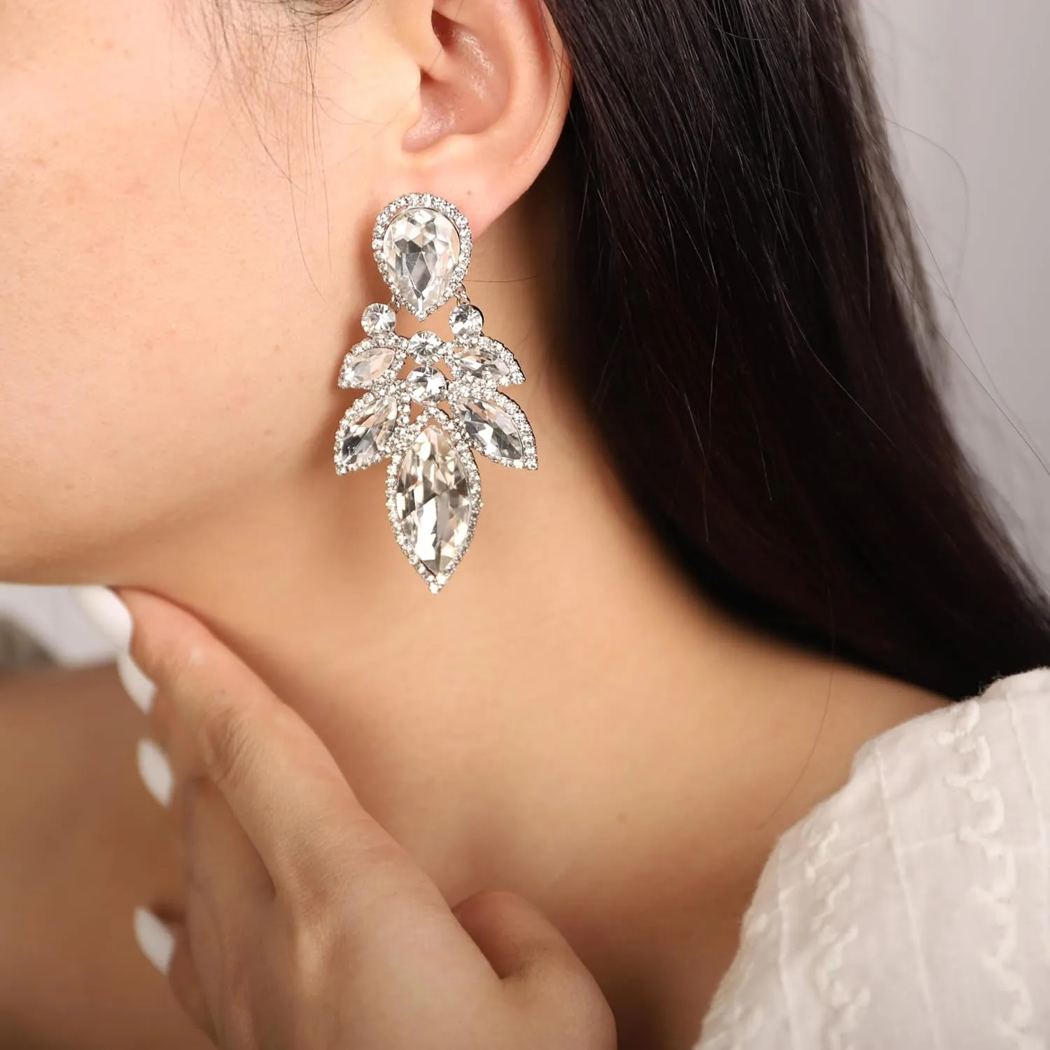 Rhinestone Glass Drill Dangle Tassel Wedding Prom Statement Drop Chandelier Earrings for Women