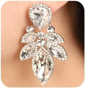 Rhinestone Glass Drill Dangle Tassel Wedding Prom Statement Drop Chandelier Earrings for Women