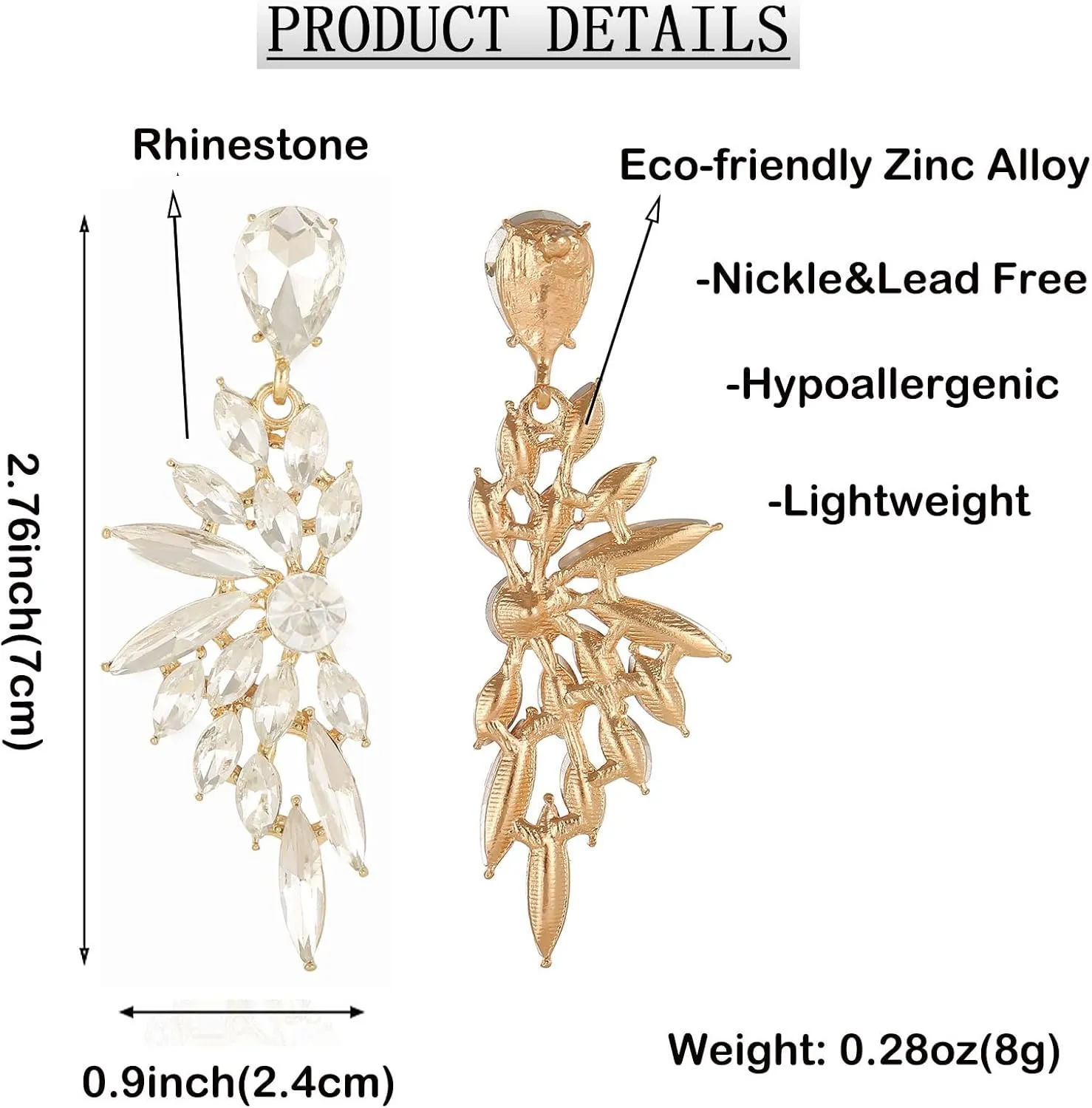 Rhinestone Statement Earrings Cluster Crystal Drop Dangle Earrings Teardrop Chandelier Earring Dangling Prom Wedding Bridal Earrings for Women