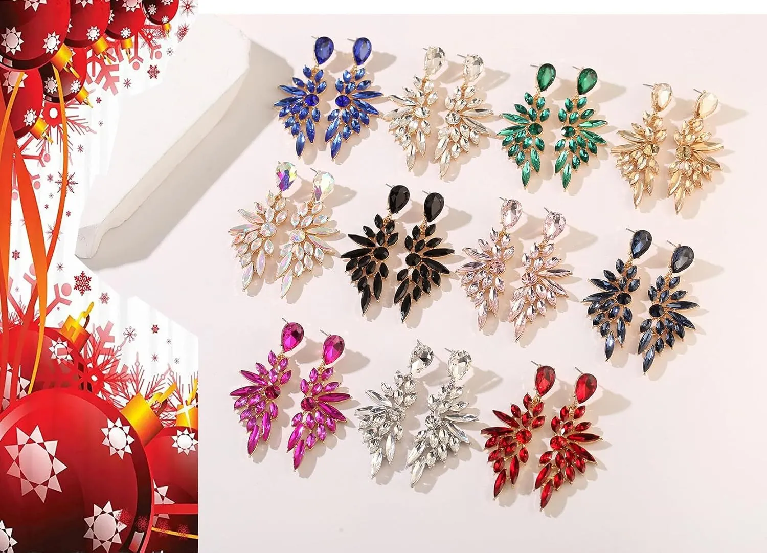 Rhinestone Statement Earrings Cluster Crystal Drop Dangle Earrings Teardrop Chandelier Earring Dangling Prom Wedding Bridal Earrings for Women