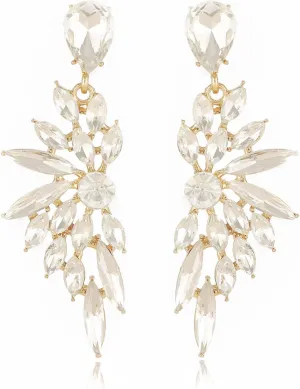 Rhinestone Statement Earrings Cluster Crystal Drop Dangle Earrings Teardrop Chandelier Earring Dangling Prom Wedding Bridal Earrings for Women
