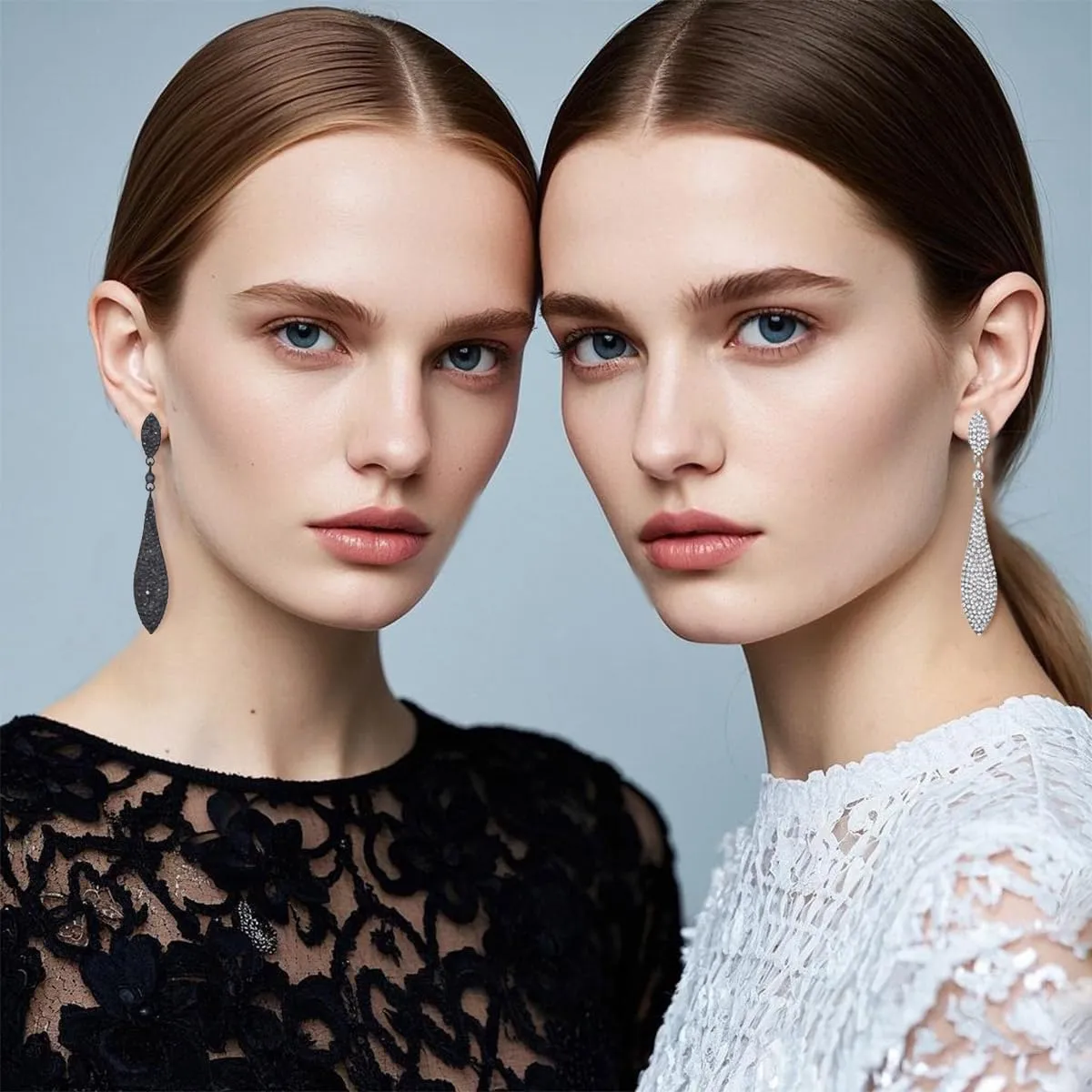 Rhinestone Statement Earrings Double Waterdrop Earrings Cluster Crystal Drop Dangle Earrings Prom Party Wedding Earrings for Women