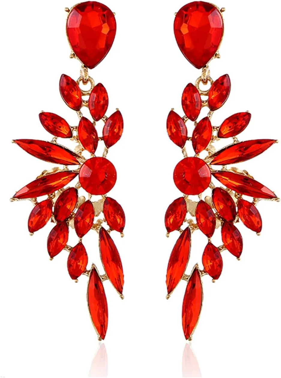 Rhinestone Statement Earrings for Women Cluster Crystal Drop Dangle Earrings Chandelier Earrings Dangling Prom Earrings Wedding Bridal Earrings for Women