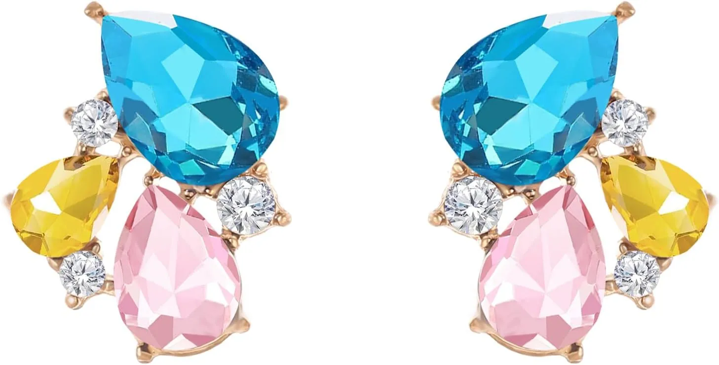 Rhinestone Stud Earrings Small Fancy Crystal Cluster Earrings for Women Brides Dainty Marquise Stud Earrings for Wedding Party Prom Jewelry Gift