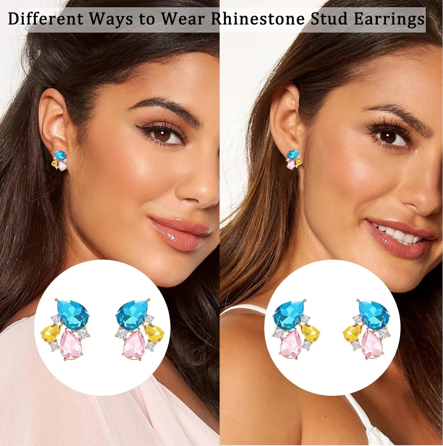 Rhinestone Stud Earrings Small Fancy Crystal Cluster Earrings for Women Brides Dainty Marquise Stud Earrings for Wedding Party Prom Jewelry Gift