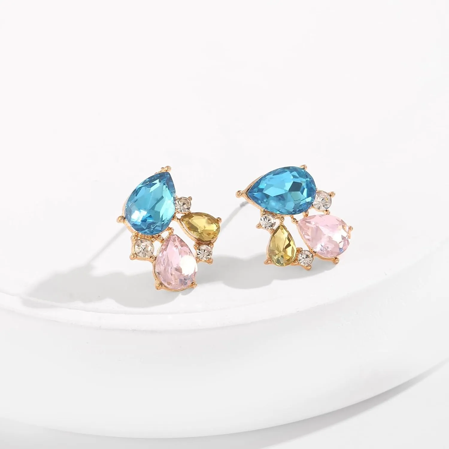 Rhinestone Stud Earrings Small Fancy Crystal Cluster Earrings for Women Brides Dainty Marquise Stud Earrings for Wedding Party Prom Jewelry Gift