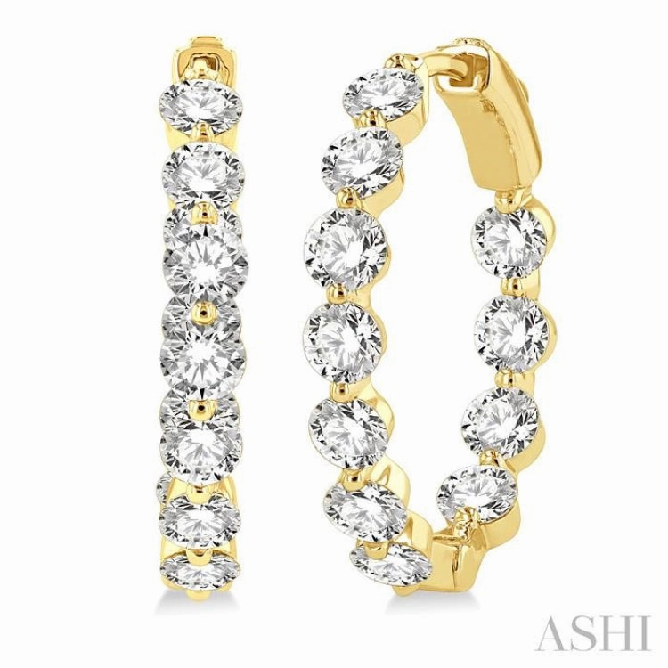 Timeless Touch Texture Play 4 ctw Inside-Out Single Prong Set Round Cut Diamond Hoop Earrings in 14K Yellow Gold
