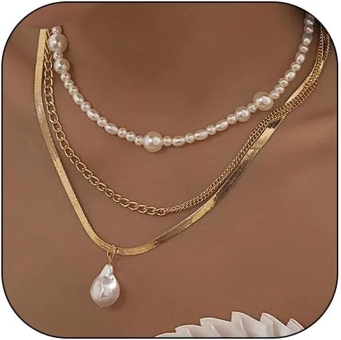 Roe Dolph Layered Pendant Necklace for Women Multi-layer Gold Silver Coin Geometric Chain Choker Necklace Dainty Chunky Link Chain Choker Necklaces for Women Trendy Jewelry Birthday Gifts