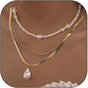 Roe Dolph Layered Pendant Necklace for Women Multi-layer Gold Silver Coin Geometric Chain Choker Necklace Dainty Chunky Link Chain Choker Necklaces for Women Trendy Jewelry Birthday Gifts