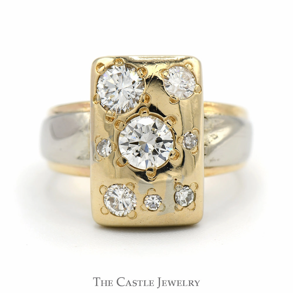 Modern Expression Sophisticated Accent 1.25cttw Rectangular Diamond Cluster Ring in 14k Two Tone Yellow & White Gold