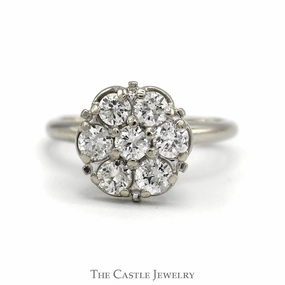 Glamorous Design .85cttw 7 Round Diamond Cluster Ring in 14k White Gold
