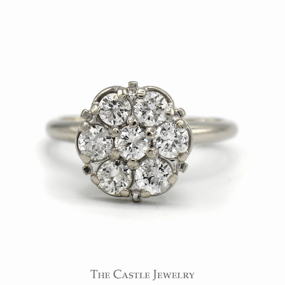 Glamorous Design .85cttw 7 Round Diamond Cluster Ring in 14k White Gold