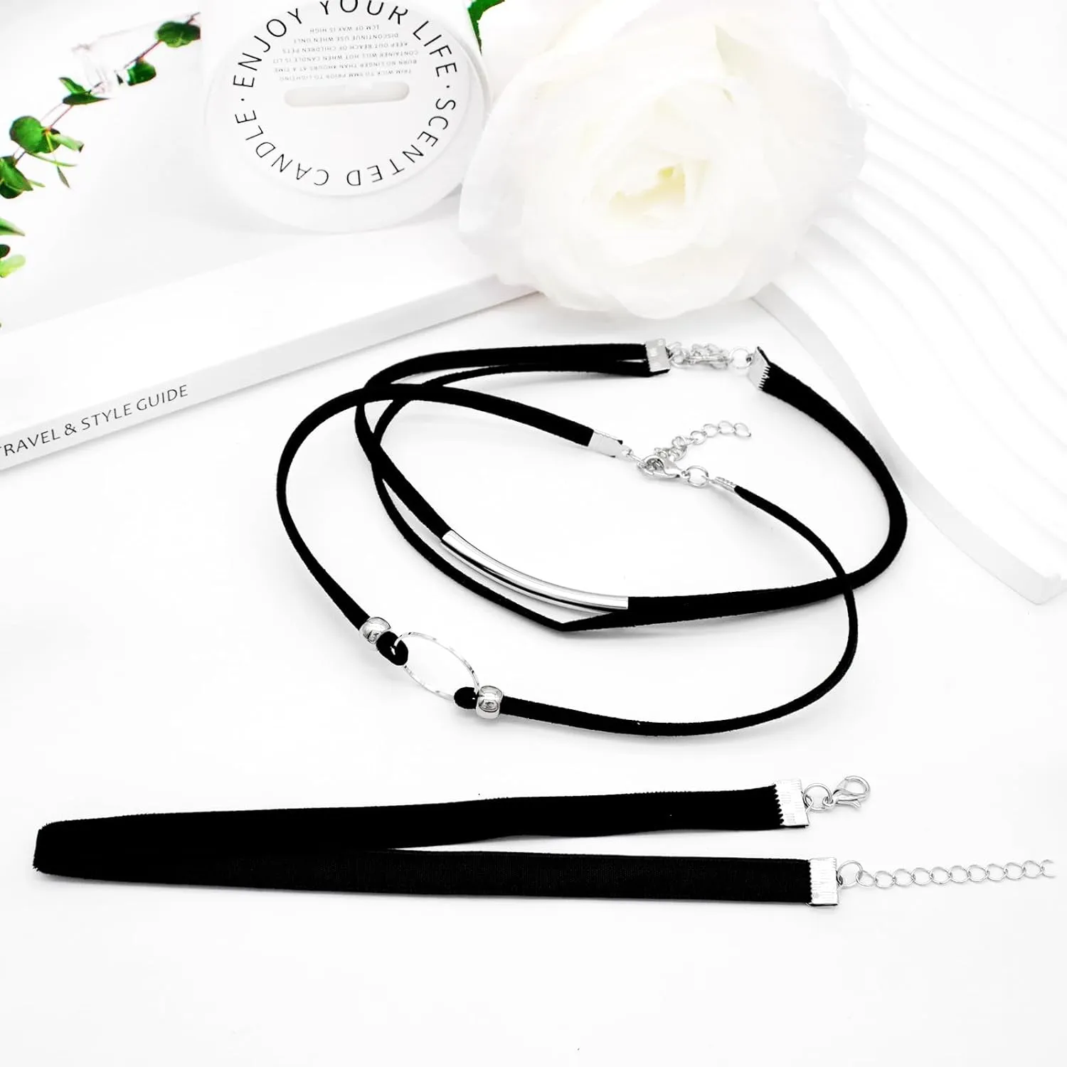 Ronglry 3pcs Black Choker Necklace for Women Black Velvet Choker Set Layered Black Choker Necklaces Classic Chokers for Women Adjustable Gothic Lace Black Collar Necklace for Party Cosplay Christmas Birthday Jewelry Gifts