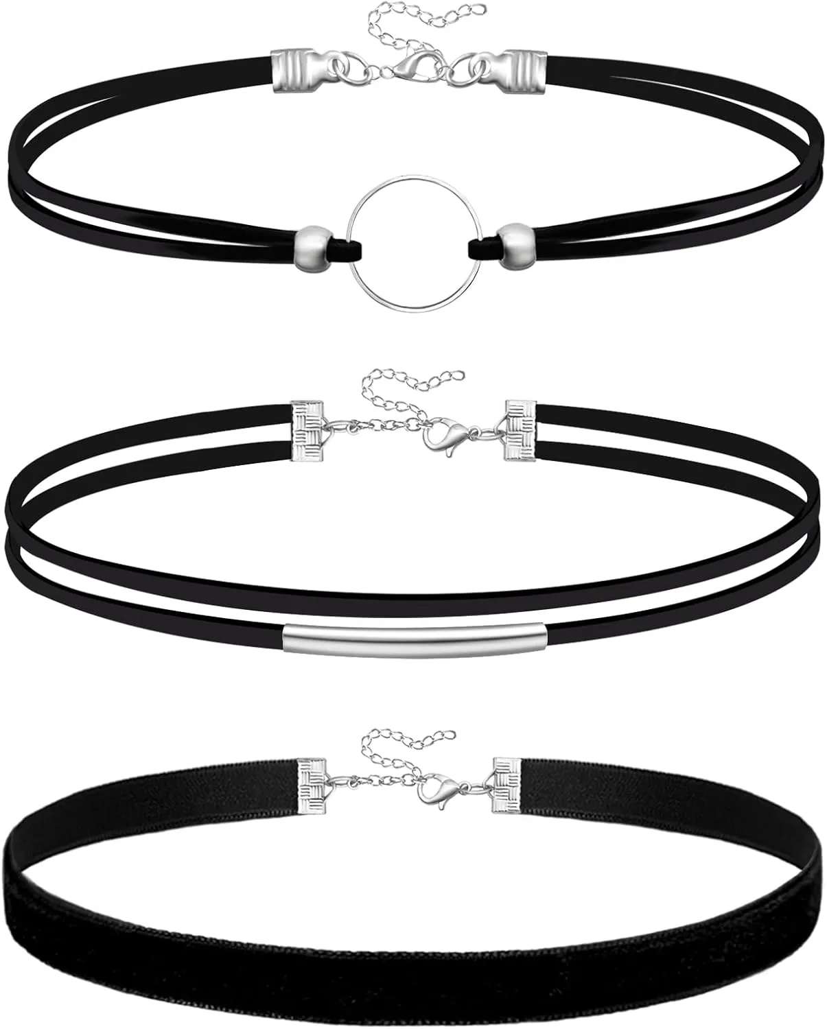 Ronglry 3pcs Black Choker Necklace for Women Black Velvet Choker Set Layered Black Choker Necklaces Classic Chokers for Women Adjustable Gothic Lace Black Collar Necklace for Party Cosplay Christmas Birthday Jewelry Gifts