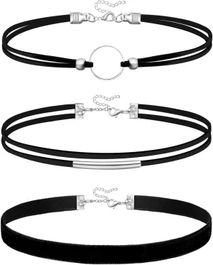 Ronglry 3pcs Black Choker Necklace for Women Black Velvet Choker Set Layered Black Choker Necklaces Classic Chokers for Women Adjustable Gothic Lace Black Collar Necklace for Party Cosplay Christmas Birthday Jewelry Gifts