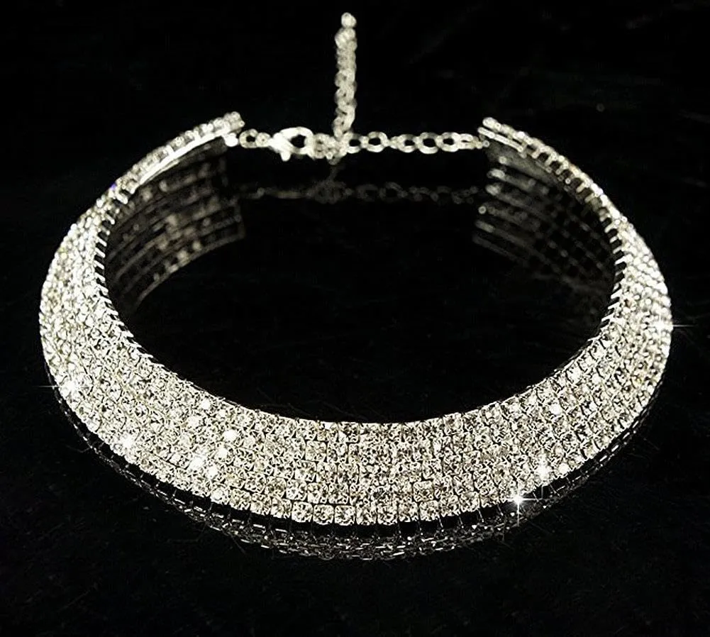 Ronglry Rhinestone Choker Necklace for Women Silver Diamond Choker Necklaces for Women Sparkly Crystal Rhinestone Necklace for Women Silver Chokers for Women Party Prom Wedding Jewelry Accessories