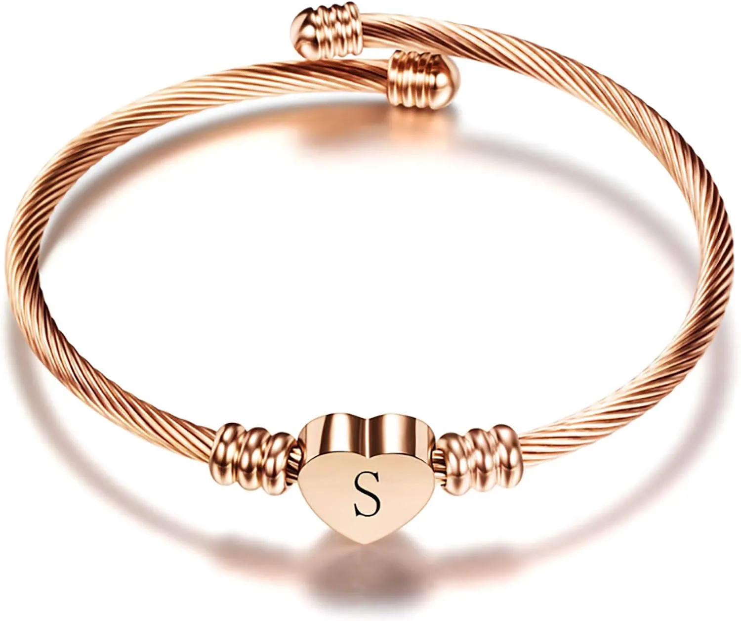Rose Gold Women Heart Initial A-Z Letter Cuff Bracelets Name Expandable Bangle Bracelet Birthday Gifts
