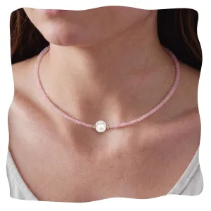Rose Quartz Necklace, Pink Choker Necklace Rose Quartz Jewelry, Handmade Adjustable 16-18 Inches Crystal Necklaces for Women, 18K Gold Plated Beaded Choker Necklace