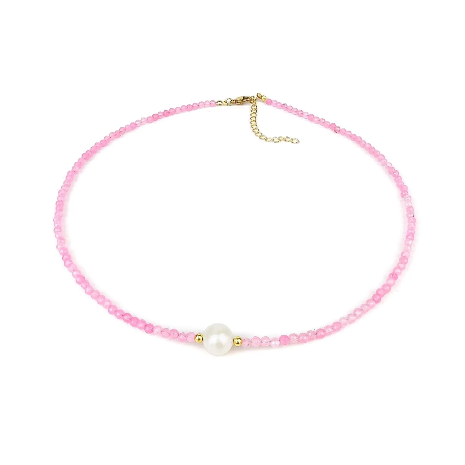 Rose Quartz Necklace, Pink Choker Necklace Rose Quartz Jewelry, Handmade Adjustable 16-18 Inches Crystal Necklaces for Women, 18K Gold Plated Beaded Choker Necklace