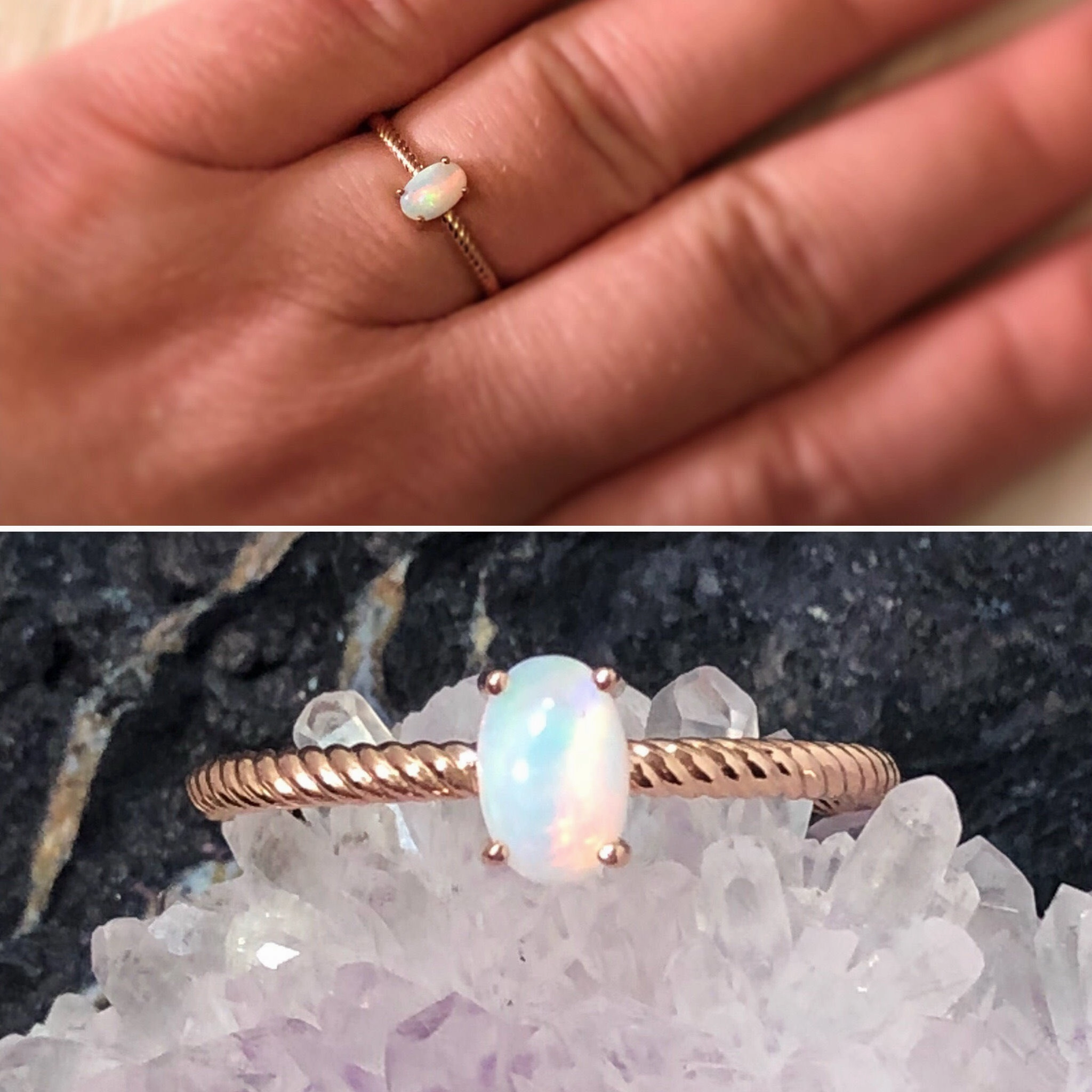 Rose Gold Engagement Opal Ring Classic Style