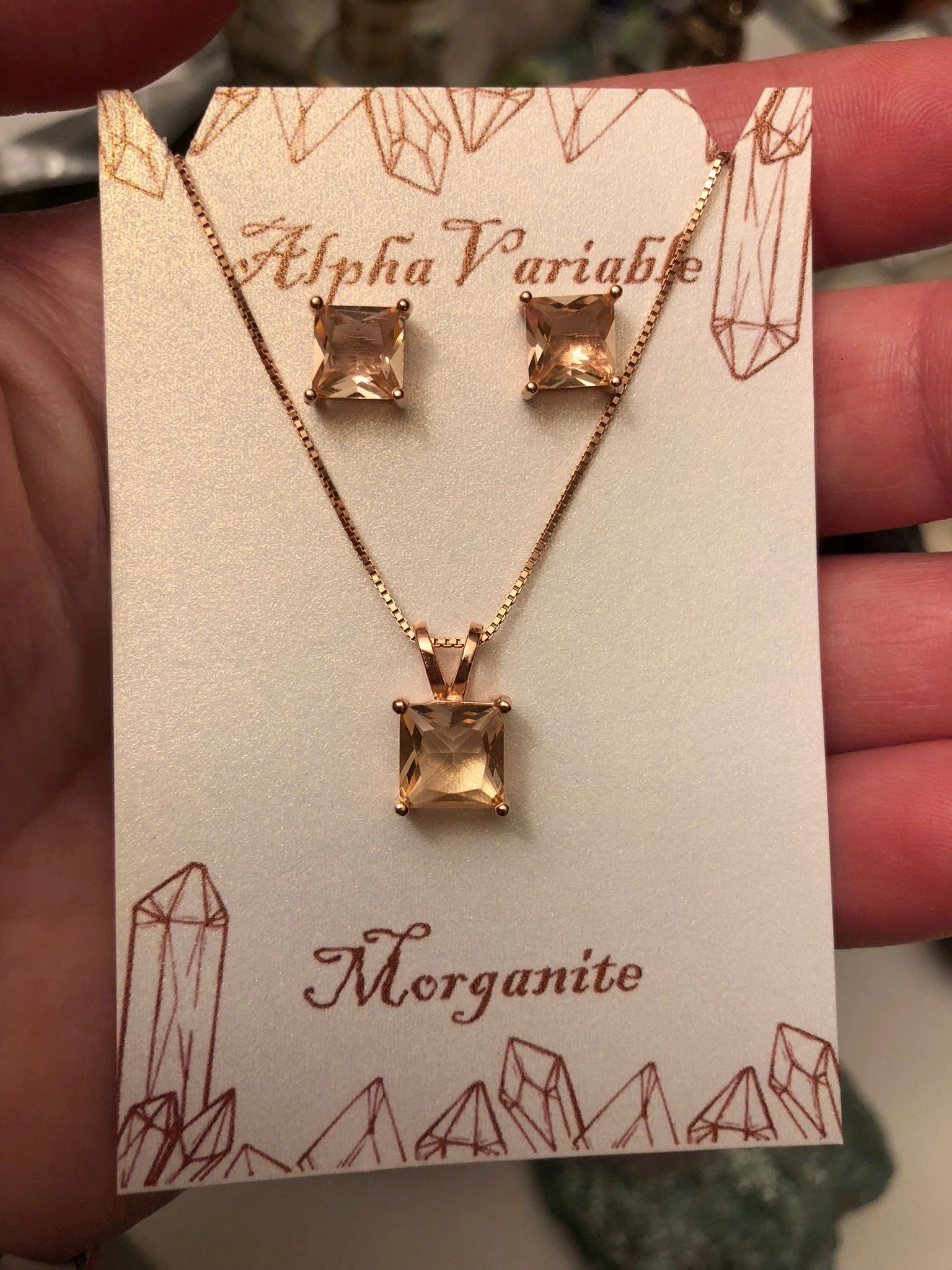 Rose Gold Morganite Earrings   Necklace Set Dull Accent Modernist Decoration