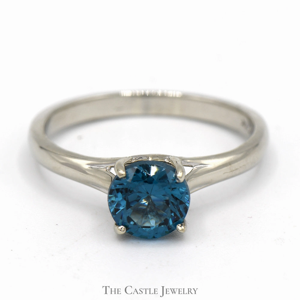 Round Blue Topaz Solitaire Engagement Ring in 14k White Gold Pure Form Meaningful Appearance