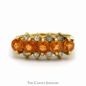 Classy Present Round Citrine and Cubic Zirconia Band in 18k Yellow Gold