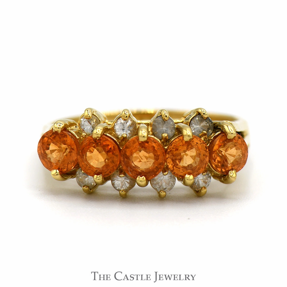 Classy Present Round Citrine and Cubic Zirconia Band in 18k Yellow Gold