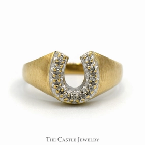 Round Diamond Accented Horseshoe Ring in 10k Yellow Gold HighEnd Adornment Unique Accent